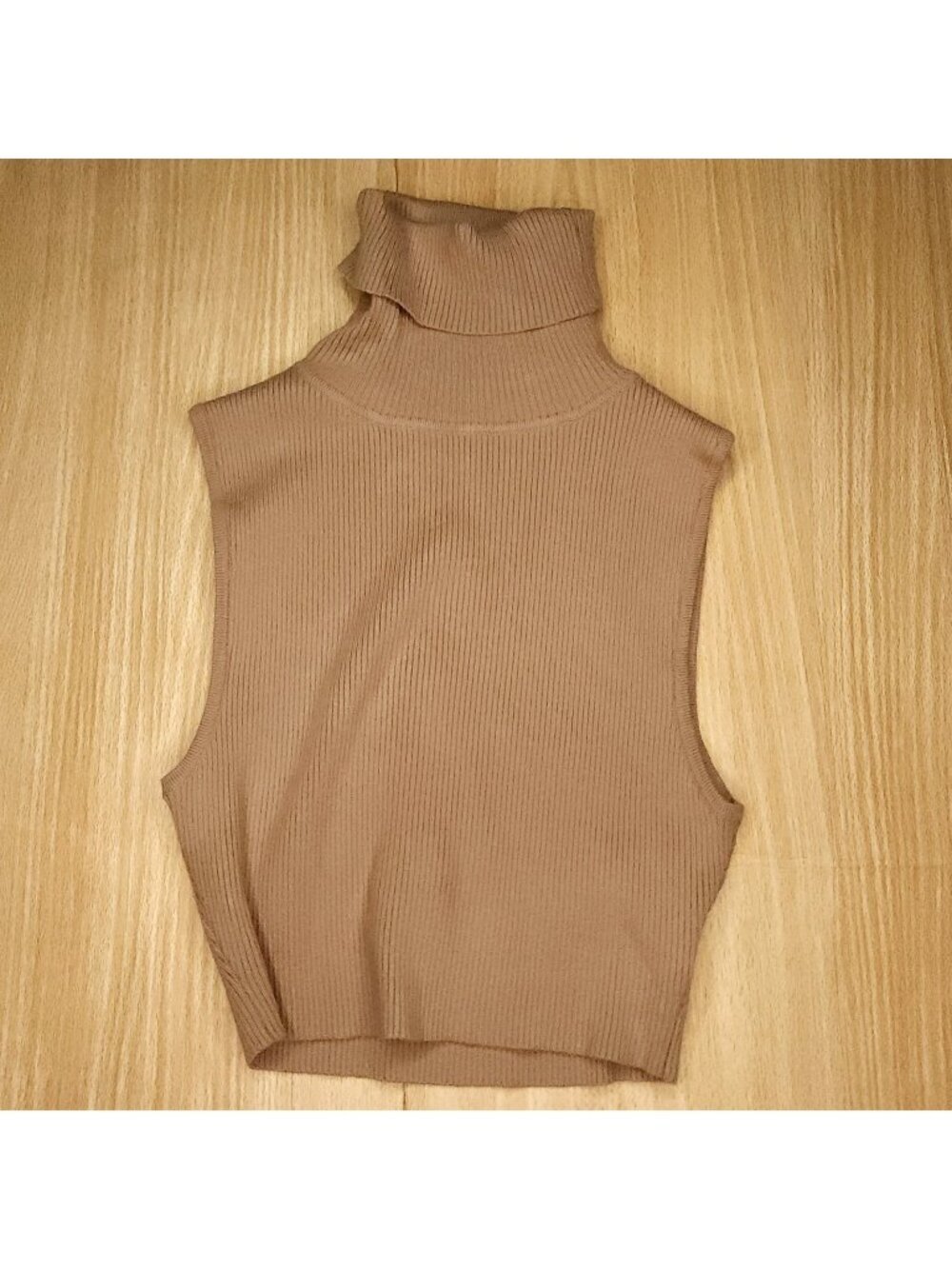 Le Lis Womens Tan Ribbed Cropped Sleeveless Stretchy Turtleneck Top XS